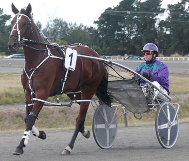 Glenferrie Magic, and trainer-driver Mark Jones. G_Magic_Rangiora